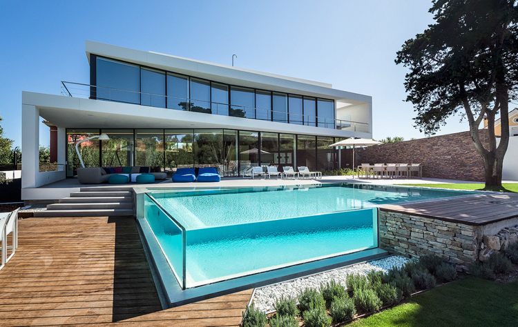 casa moderna piscina parede de vidro terraço área de estar 123DV Cool Blue Villa