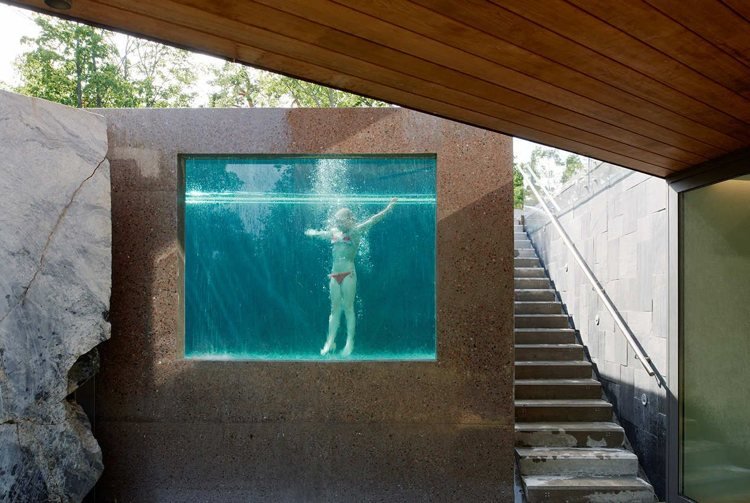Janela de visualização da parede de vidro da caixa de concreto da piscina