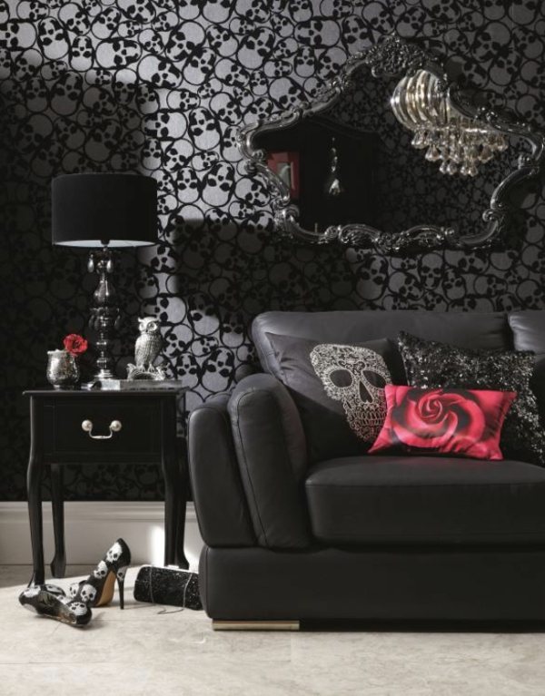 Papel de parede de esqueleto de espelho decorativo com moldura preta