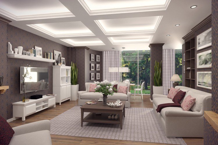 estilo country-living-room-modern-led-teto-tiras-spots embutidos