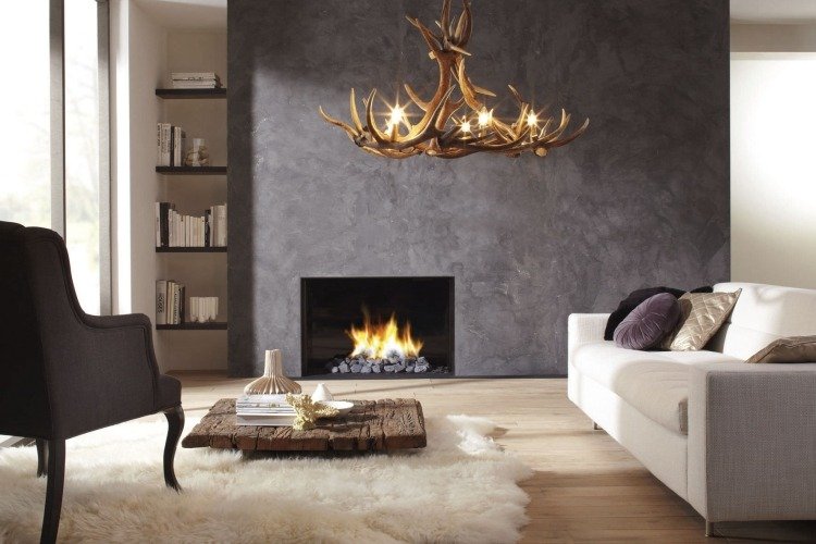 design-fogão-bricked-pictures-modern-gas-chandelier-chifres-poltrona-sofá-tapete macio