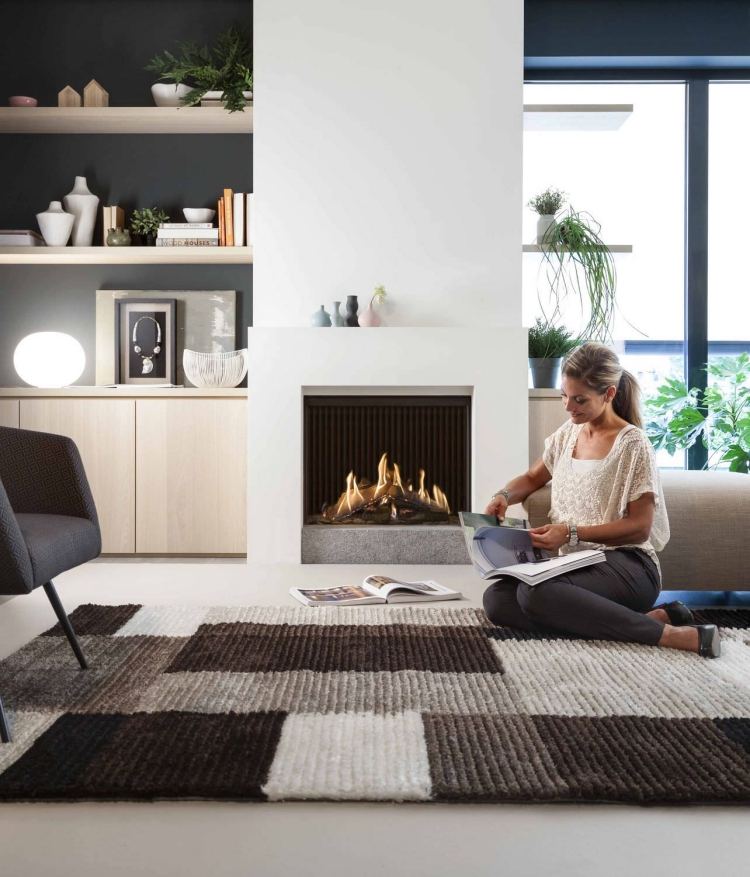 design-fogão-bricked-pictures-modern-gas-grey-carpet-wuadrate-wall shelf