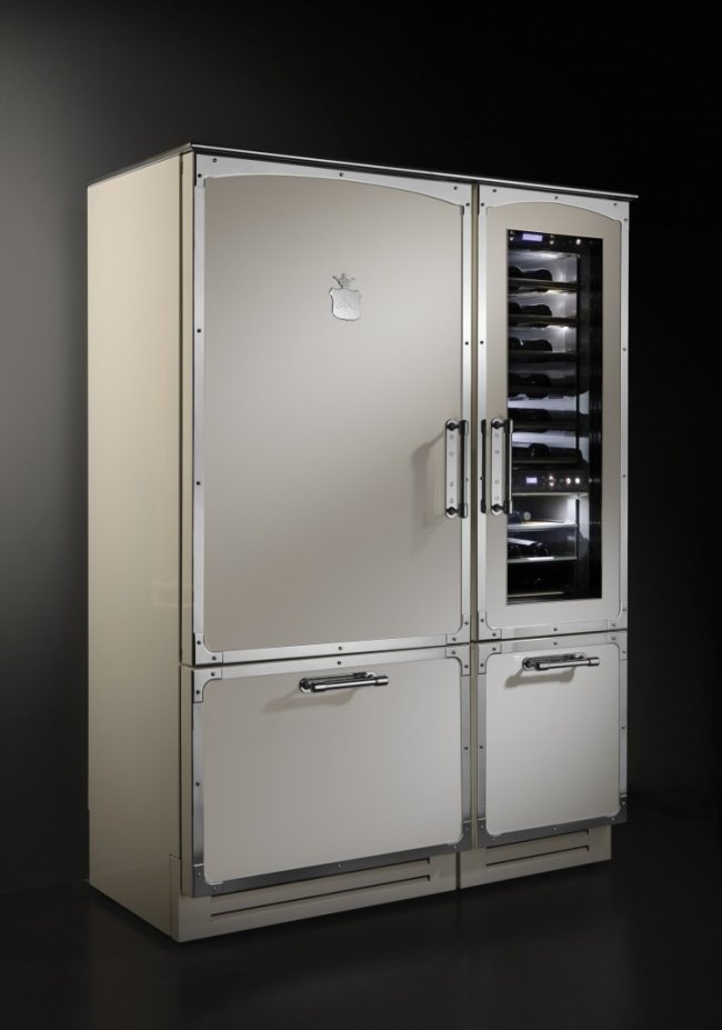 geladeira retro cozinha de aço inoxidável projetada por officine gullo