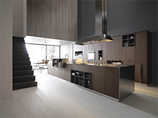 escada da cozinha ilha design moderno cinza cor da parede