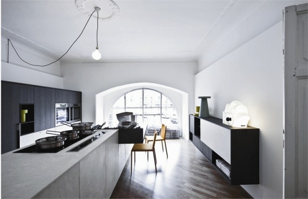 cozinha moderna design equipamentos tabela de cores branco parede cor móveis escuros