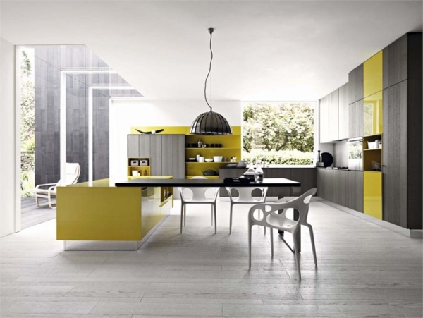 design moderno cozinha mesa de jantar cadeiras italiano parede cores cores toques