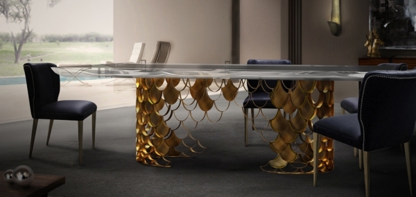 mesa de jantar koi de brabbu elementos dourados inspirados na china