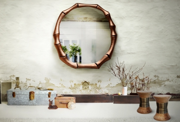 espelho haiku de brabbu design redondo de bambu
