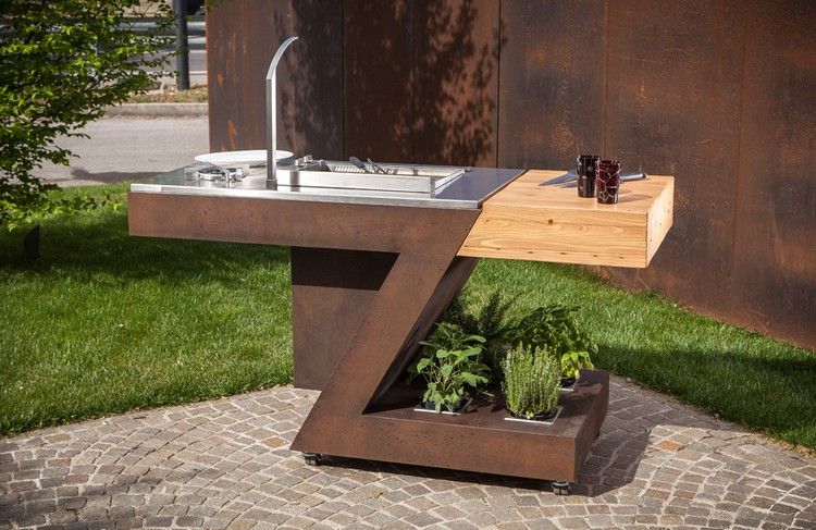 Mesa multifuncional de design para cozinha ao ar livre, bancada de madeira com penteadeira