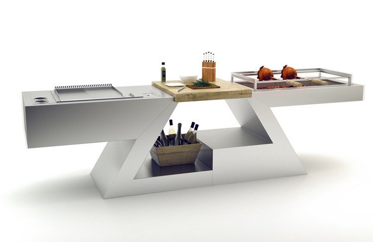 Designer multifunções, mesa, espaço de armazenamento-grelha placa-grelhador a carvão-cozinha