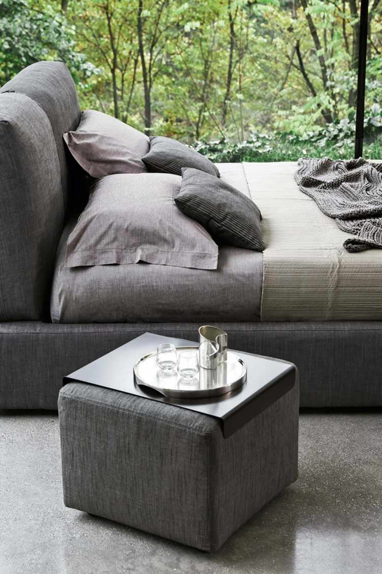 designer-estofado-cama-cama-armazenamento-cinza claro mesa lateral