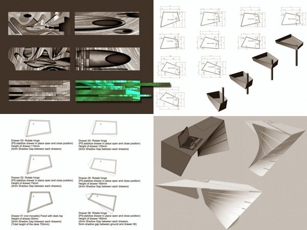 design de mesa com detalhes de construção de formas dinâmicas