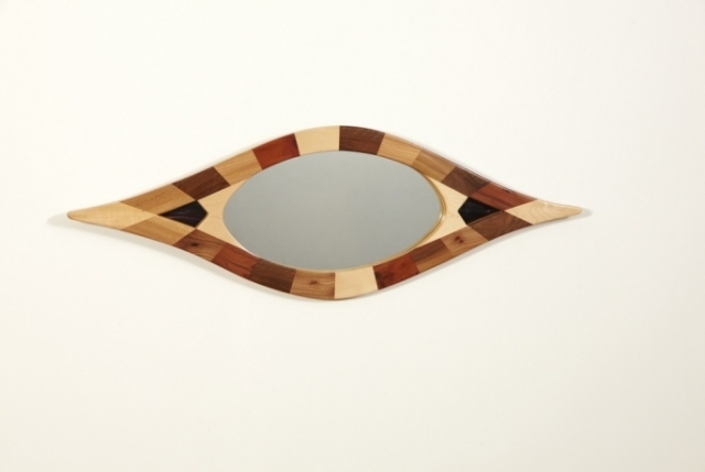 Idéias de móveis design parede espelho moldura ripas de madeira lacada