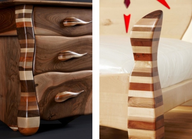 Camadas de madeira lacada de diferentes pés de mesa de madeira móveis incomuns