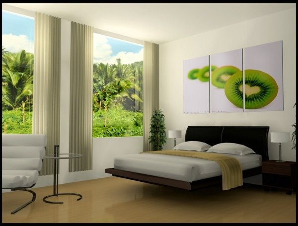 piso de madeira bege-branco-quarto-verde-papel de parede