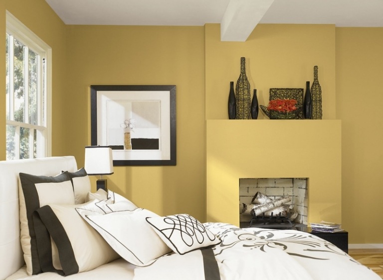 Cores para quartos com lareira amarela pastel atmosfera acolhedora