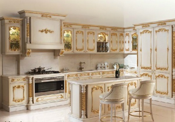 ornamentos folheados a ouro-luxo-cozinha-armários-Angelo-Cappellini