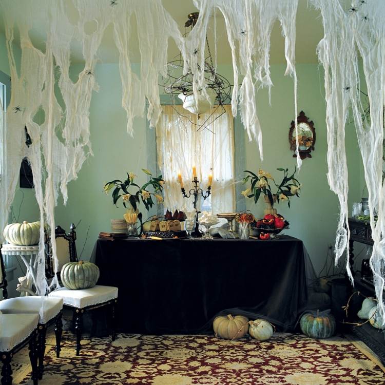 assustador decorações de halloween teia de aranha sobremesa mesa tapete abóbora branca