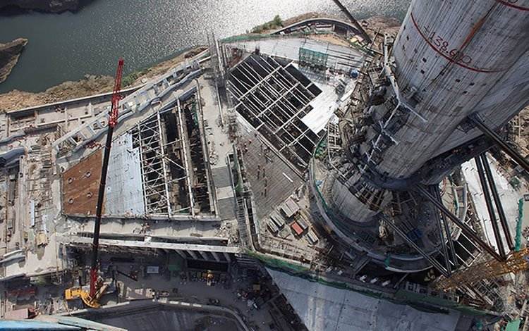 estátua mais alta do mundo projeto ilha vista aérea monumento museu estrutura de aço estrutura de concreto vista de pássaro de aço