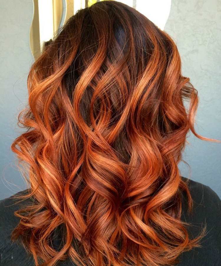 Cabelo Cor Cobre Bayalage Castanha Laranja Cabelo de Comprimento Médio