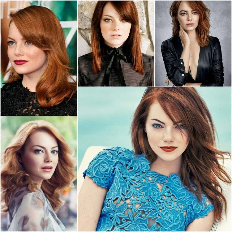 Atriz de Emma Stone com diferentes cores de cabelo de cobre