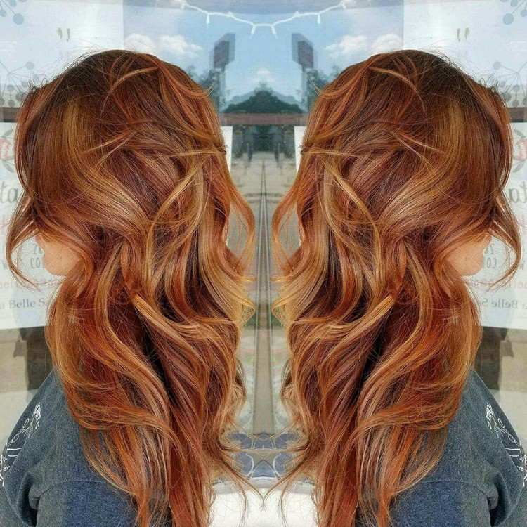 Cor do cabelo Caramelo Cobre Raias Cachos Cabelo comprido