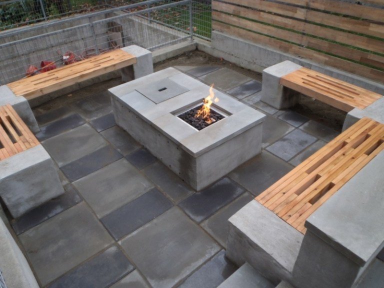 banco de madeira para jardim tiras de concreto mesa de centro lareira ladrilhos de concreto