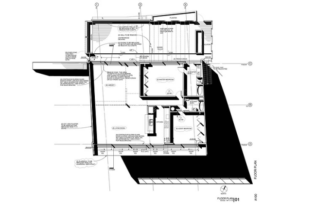 Planta baixa em encosta de Sessa Residence Califórnia Los Angeles