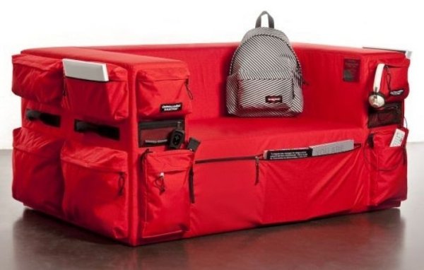 sofá com capa de armazenamento bolsos vermelhos zíper
