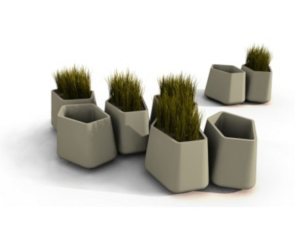 terraço jardim ideias - design de vasos de flores - arranjo modular - cores bege