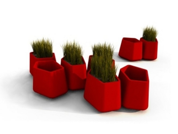 plantadores de design de jardim em plástico vermelho forma assimétrica
