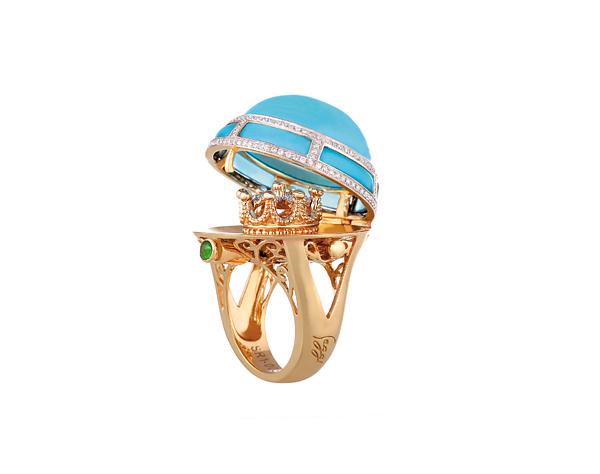anéis de coleção de joias de luxo saggi ouro azul cúpula coroa