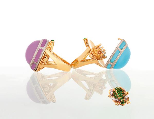 coleção de joias de luxo anéis saggi sapo pedras semipreciosas em miniatura
