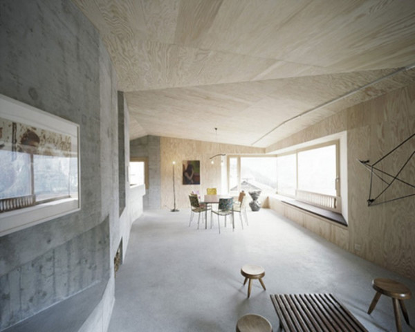 Parede de concreto, piso de granito, arquitetura moderna purista