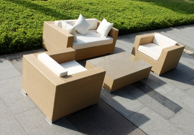 Grupo de assento para terraço externo polirattan mesa de centro