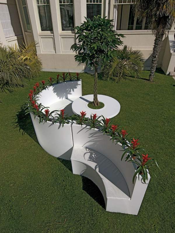 móveis de jardim de alumínio branco Bysteel boog banco redondo flores mesa árvore