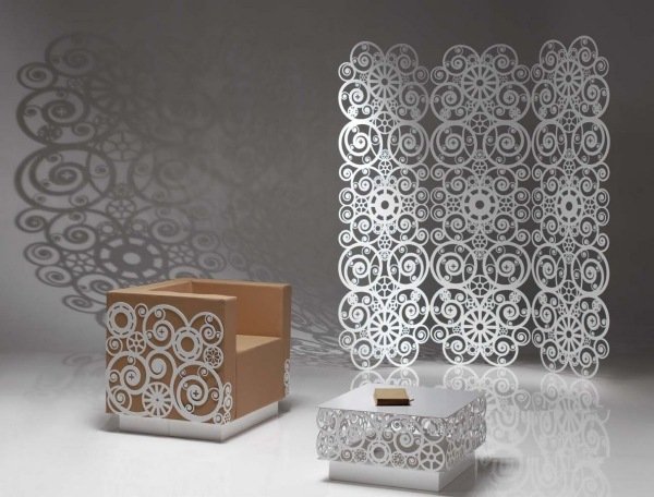 mobiliário de jardim em alumínio branco decorações em renda tela de privacidade Bysteel