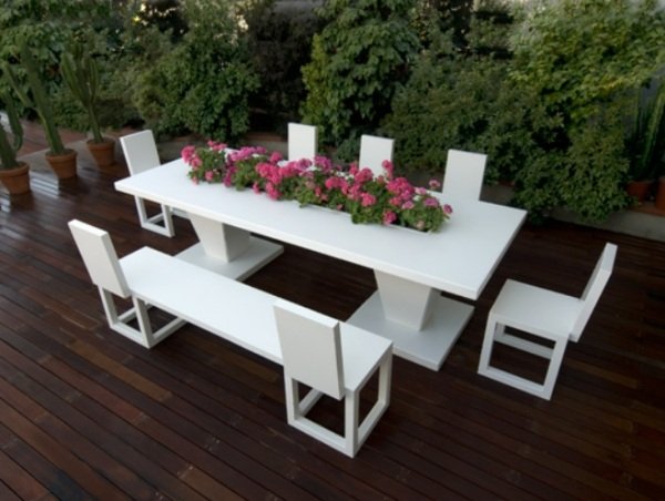 móveis de jardim de alumínio branco Bysteel mesa cadeiras bancada plantador