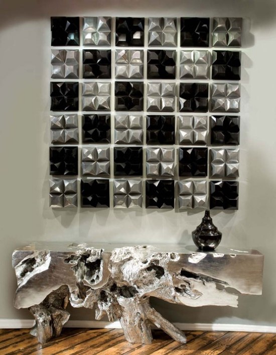 designer de parede com padrões de xadrez de móveis da coleção philipps