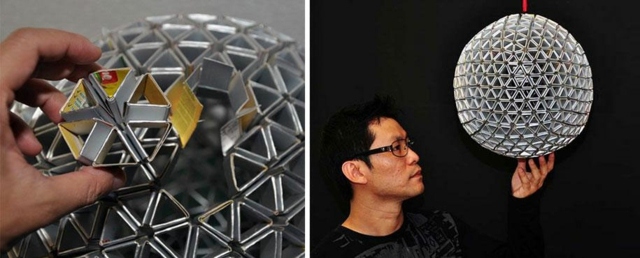 Formas hexagonais dobradas em uma esfera