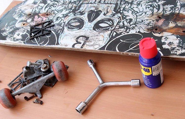 Balanço para crianças faça você mesmo projeto DIY jardim consertar antigo skate skate eixos rodas rolos roll board desaparafusar