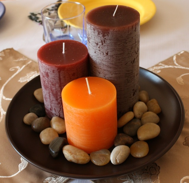 mesa de decoração de pedras tigela de velas