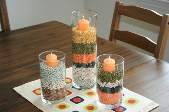 DIY decorações de mesa especiarias cozinha lentilhas velas