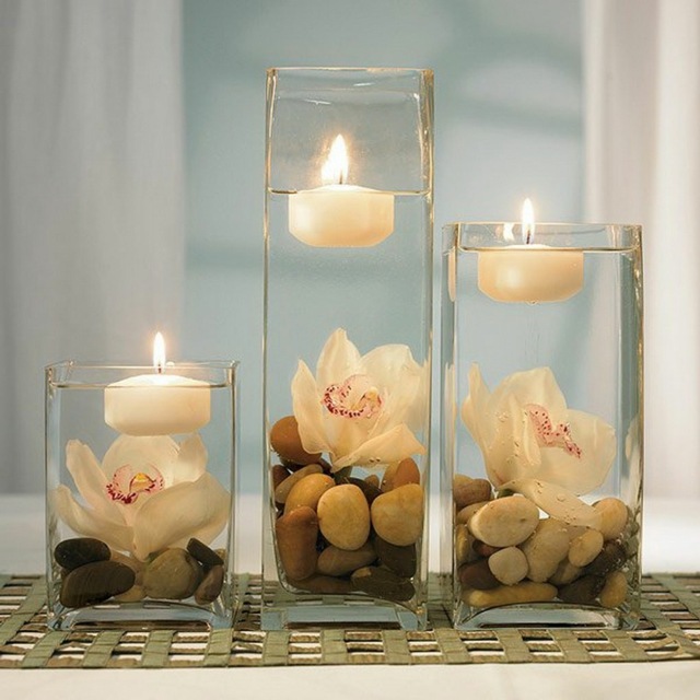 velas natação decoração flores pedras água faça você mesmo