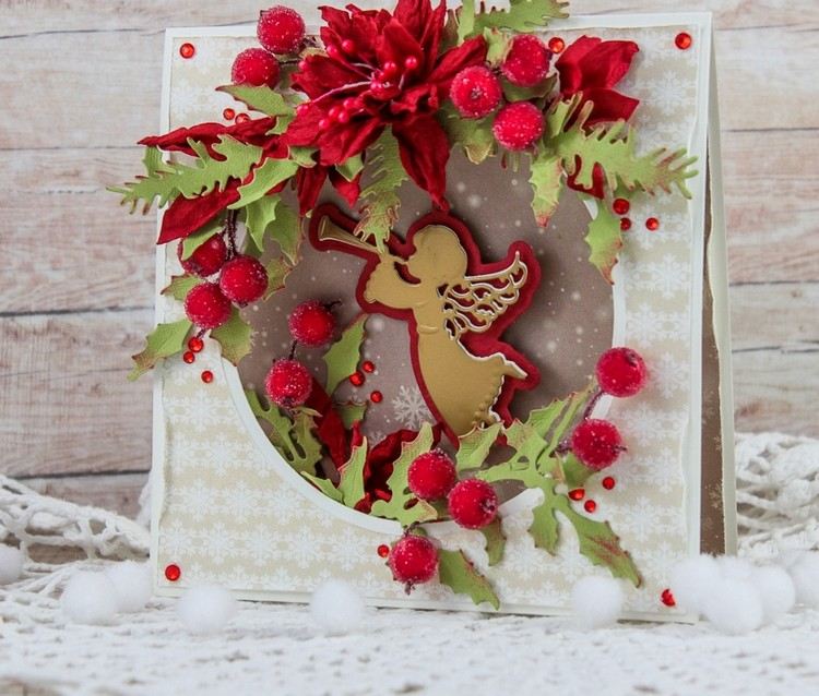 Faça você mesmo os cartões de Natal - ideia-strass-angel-motif-red-berries