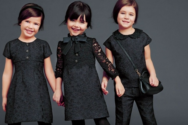 Renda-e-cetim-algodão-preto-moderno-elegante-roupas-para-meninas
