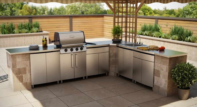 bancada de aço inoxidável-outdoor-cozinha-churrasqueira-área de jardim