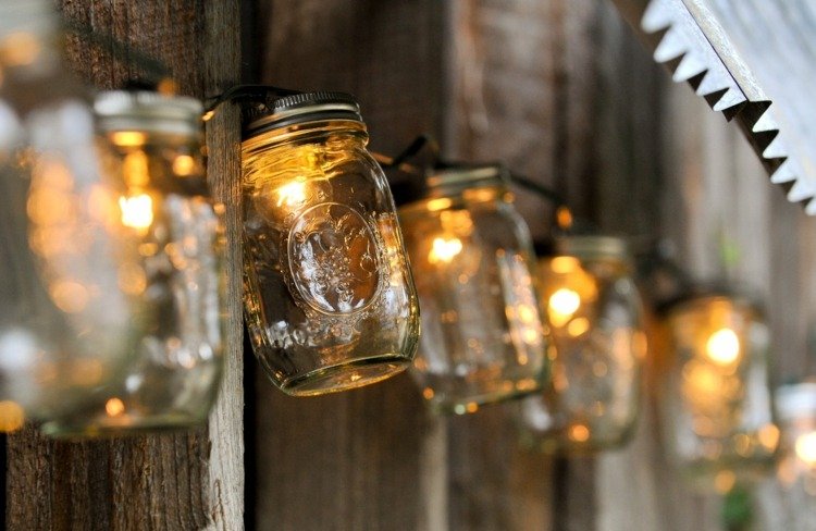 iluminação de jardim eficaz, mason potes, luzes de fada, lâmpadas de parede, decoração