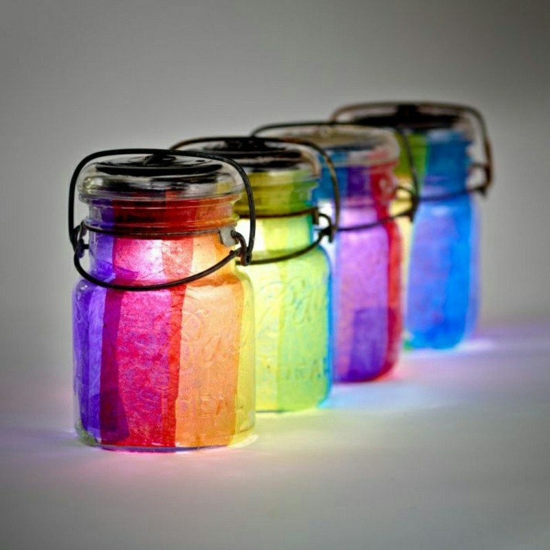papel de iluminação de jardim eficaz listras coloridas frasco de pedreiro solar