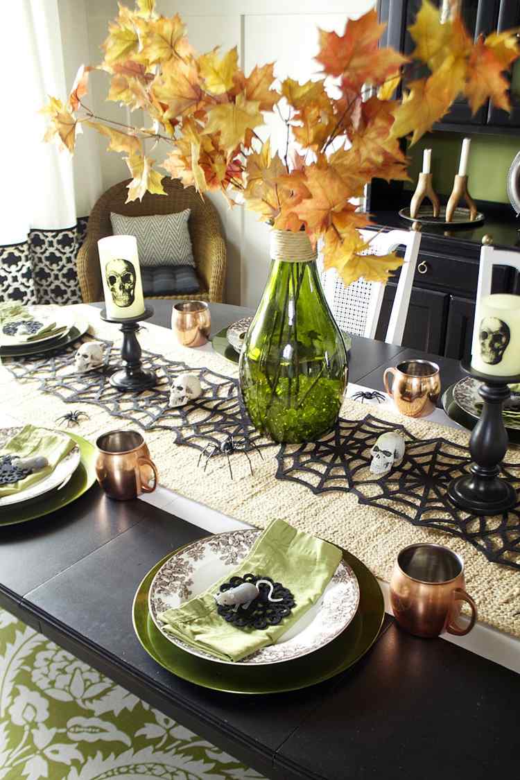 decoração de halloween para a mesa mesa corredor teias de aranha strauss blaetter